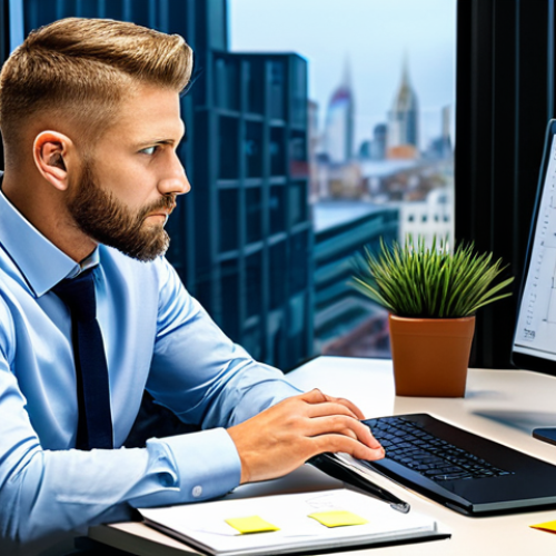 Home 7 Prioritization and Time Management**
"A professional, fully clothed man in a modest business casual attire is sitting at a clean desk in a modern office. He is focused on a well-organized planner and a laptop displaying a project management software interface. Several sticky notes are on the desk, each with a clear, concise task listed. The background includes a window with a cityscape view, symbolizing ambition and career focus. The scene is brightly lit and conveys a sense of calm and control. safe for work, appropriate content, professional, perfect anatomy, natural proportions, well-formed hands, proper finger count."
**