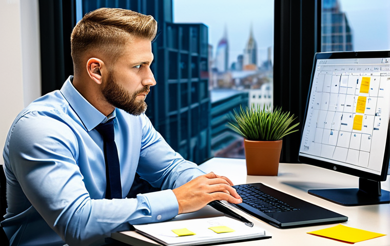 Prioritization and Time Management**

"A professional, fully clothed man in a modest business casual attire is sitting at a clean desk in a modern office. He is focused on a well-organized planner and a laptop displaying a project management software interface. Several sticky notes are on the desk, each with a clear, concise task listed. The background includes a window with a cityscape view, symbolizing ambition and career focus. The scene is brightly lit and conveys a sense of calm and control. safe for work, appropriate content, professional, perfect anatomy, natural proportions, well-formed hands, proper finger count."

**