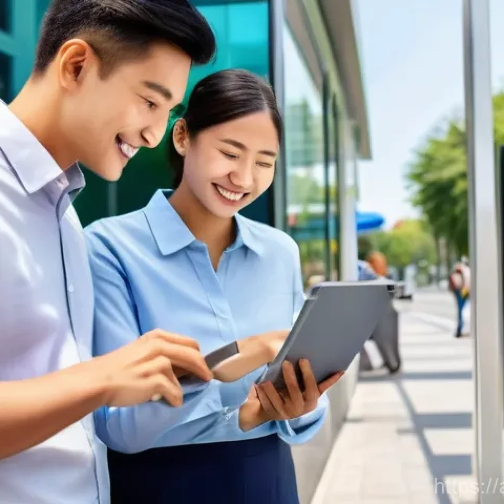 공공정책과 공공기관의 역할 - **Prompt:** A vibrant, sun-drenched scene showcasing modern digital government services. In the fore...