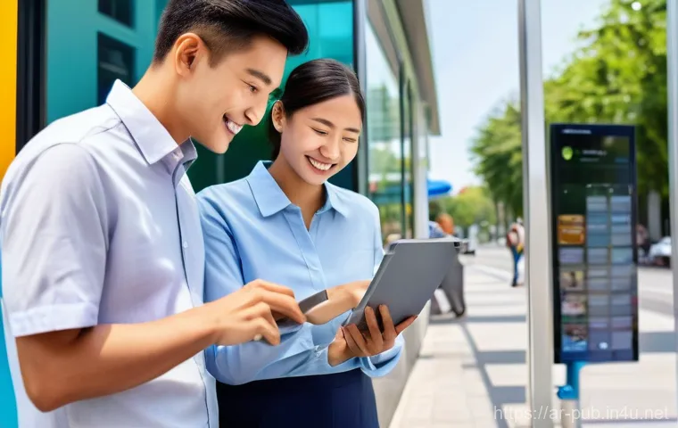 공공정책과 공공기관의 역할 - **Prompt:** A vibrant, sun-drenched scene showcasing modern digital government services. In the fore...