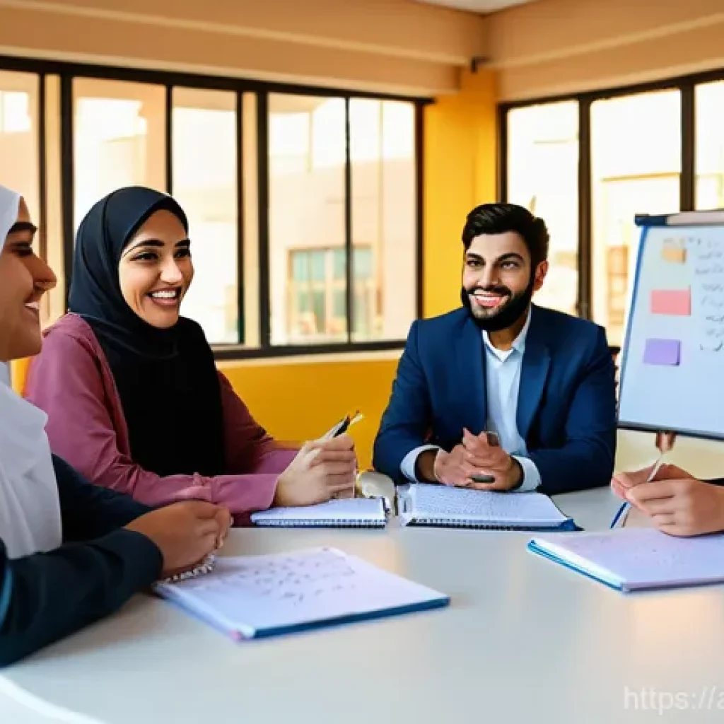 공공정책 거버넌스 이해하기 - **Prompt:** "A vibrant, collaborative scene in a modern community center within a bustling Arab city...