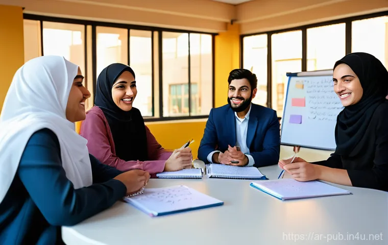 공공정책 거버넌스 이해하기 - **Prompt:** "A vibrant, collaborative scene in a modern community center within a bustling Arab city...