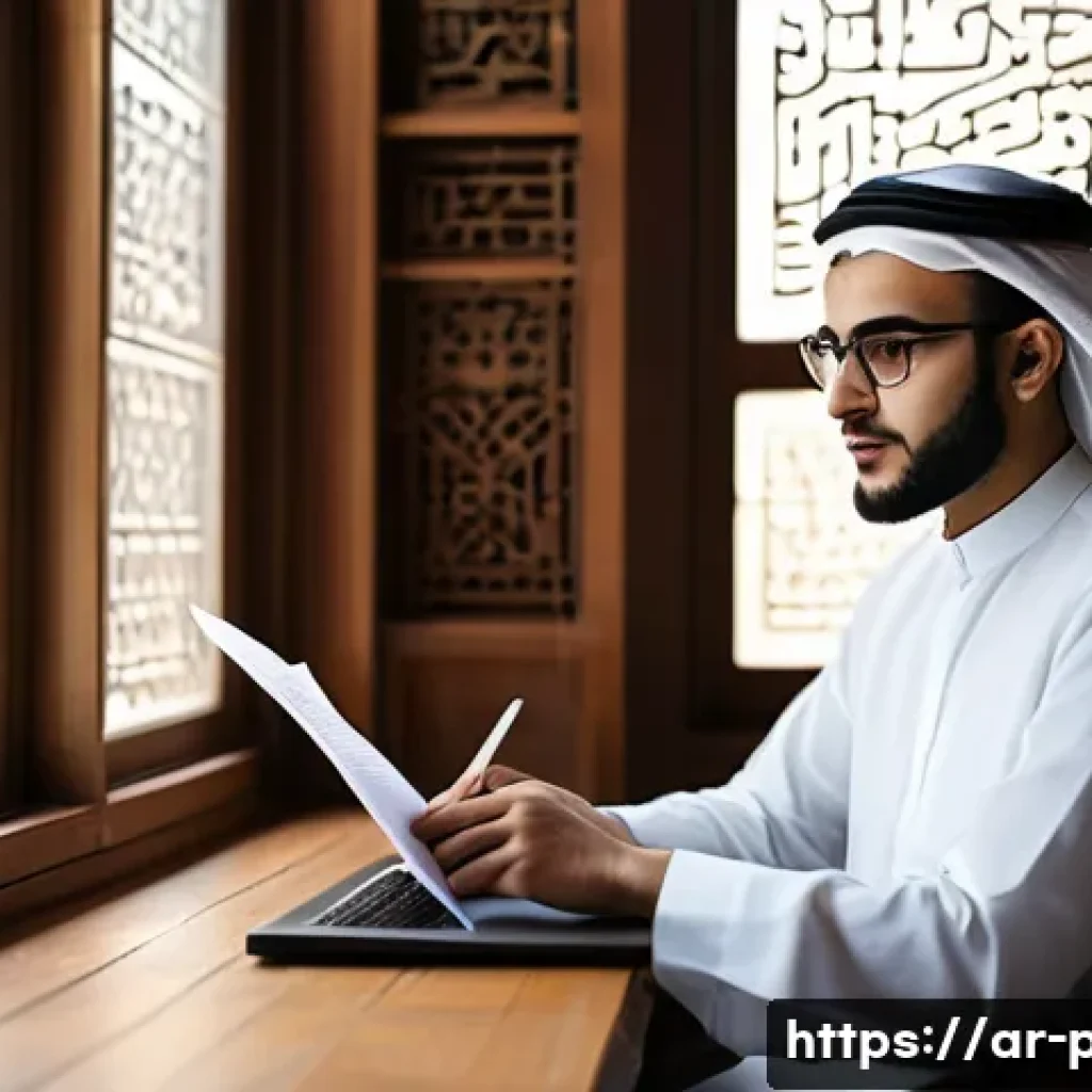 공공정책 대학원 입학 준비 - A modern Middle Eastern academic setting featuring a young Arab male student wearing modest, profess...