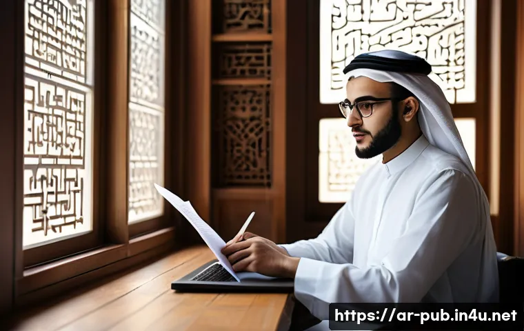 공공정책 대학원 입학 준비 - A modern Middle Eastern academic setting featuring a young Arab male student wearing modest, profess...