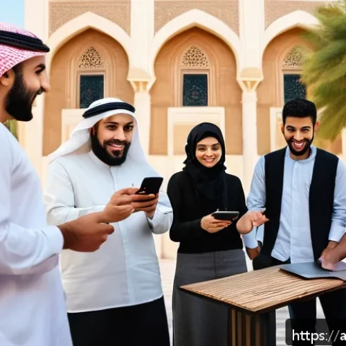 공공정책 분야에서의 창업 아이디어 - A vibrant community social media discussion group scene set in a Middle Eastern urban environment, f...